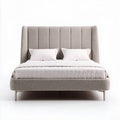 Lit double en tissu beige avec tête de lit capitonnée 210 x 180 x 100cm