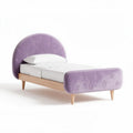 Lit simple en velours violet avec tête de lit en bois 210 x 100 x 90cm