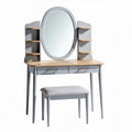 Coiffeuse avec miroir ovale et rangements en bois et métal 100 x 40 x 150 cm