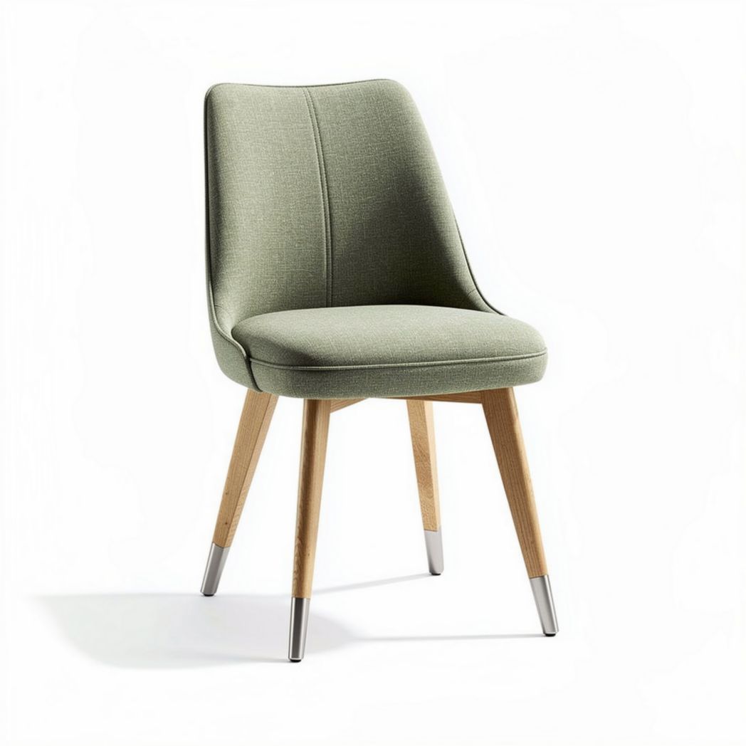 Chaise en tissu vert avec pieds en bois de hêtre mesure 45 x 50 x 90cm