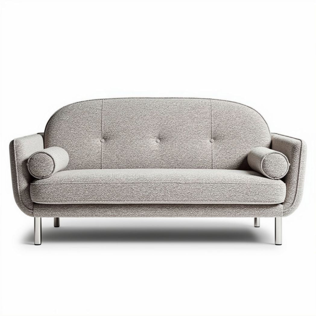 Canapé en textile gris clair avec coussins latéraux dimensions 200 x 90 x 80cm