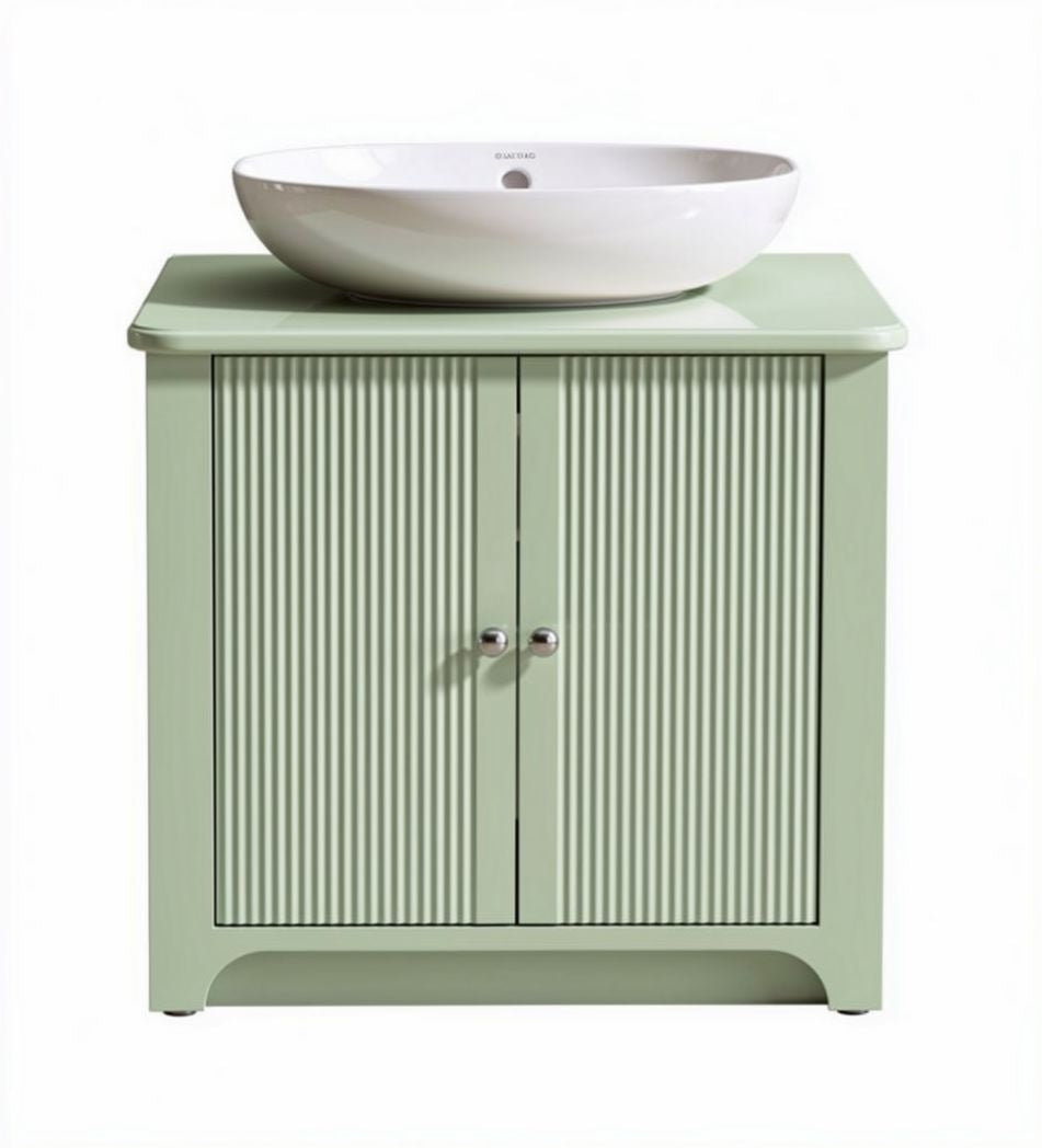 Meuble de salle de bain en bois vert avec vasque en céramique 60 x 45 x 85cm