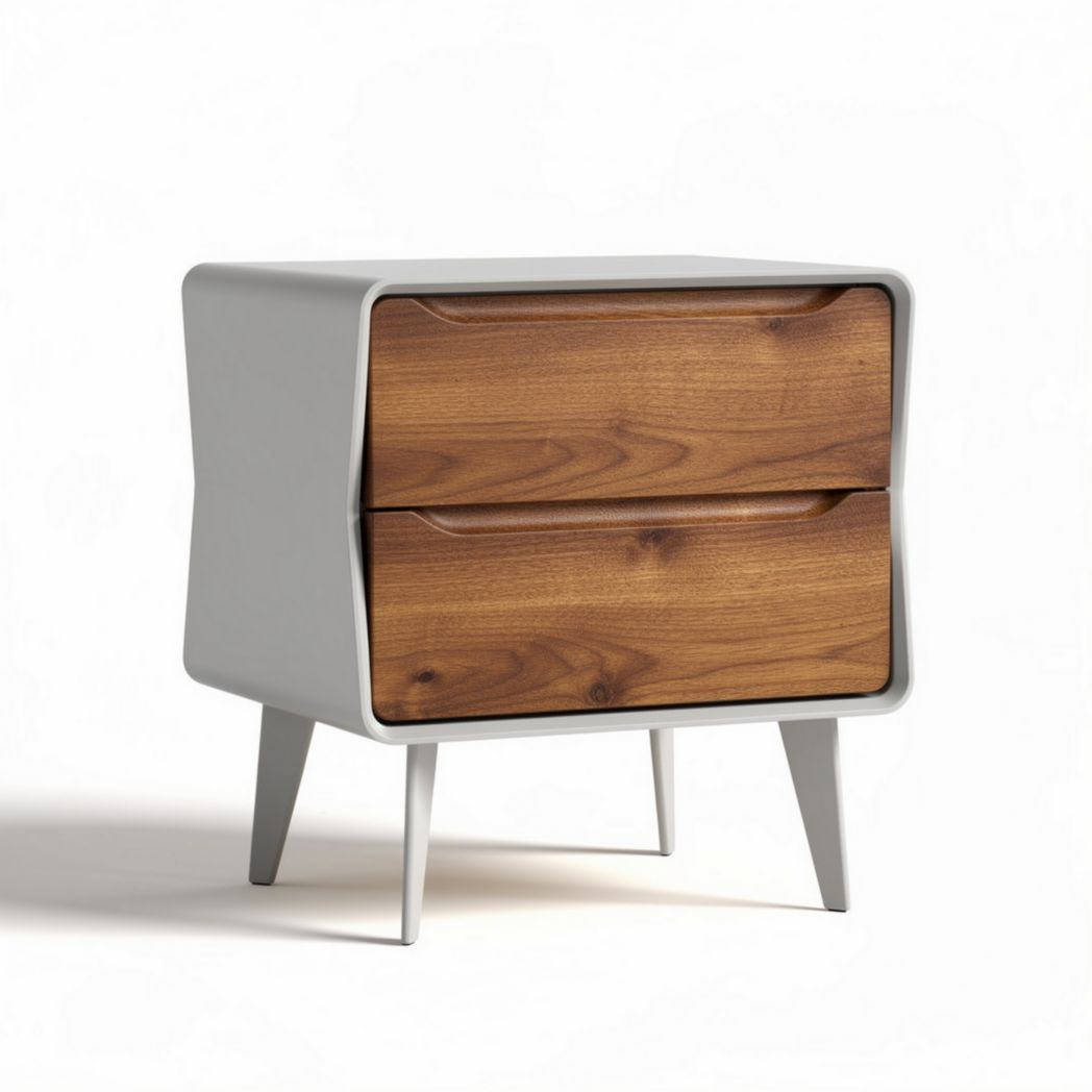 Table de chevet en bois couleur chêne et métal gris 50 x 40 x 45cm