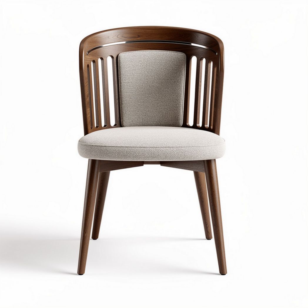 Chaise en bois avec assise rembourrée en tissu beige dimensions 45 x 45 x 85cm