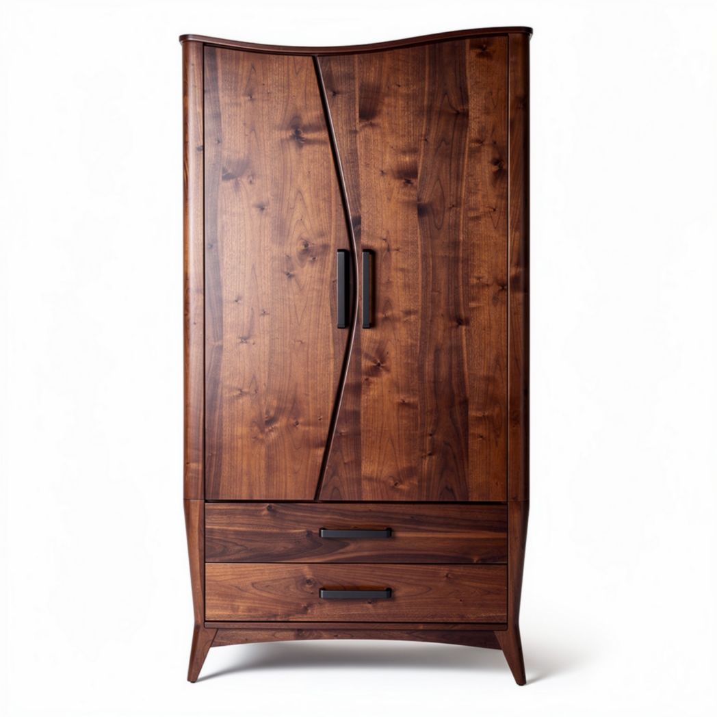 Armoire en bois massif de pin couleur noyer avec 2 tiroirs dimensions 90 x 50 x 190cm