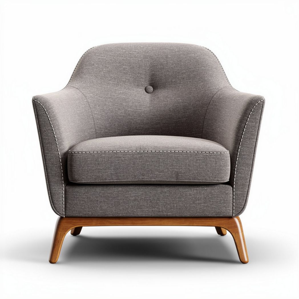 Fauteuil en tissu gris avec structure en bois dimensions 80 x 80 x 85 cm