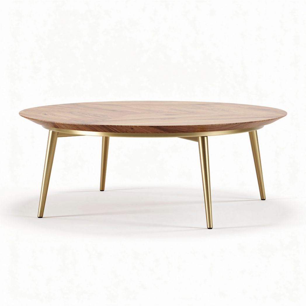 Table basse ronde en bois avec pieds en métal doré 100 x 100 x 40cm
