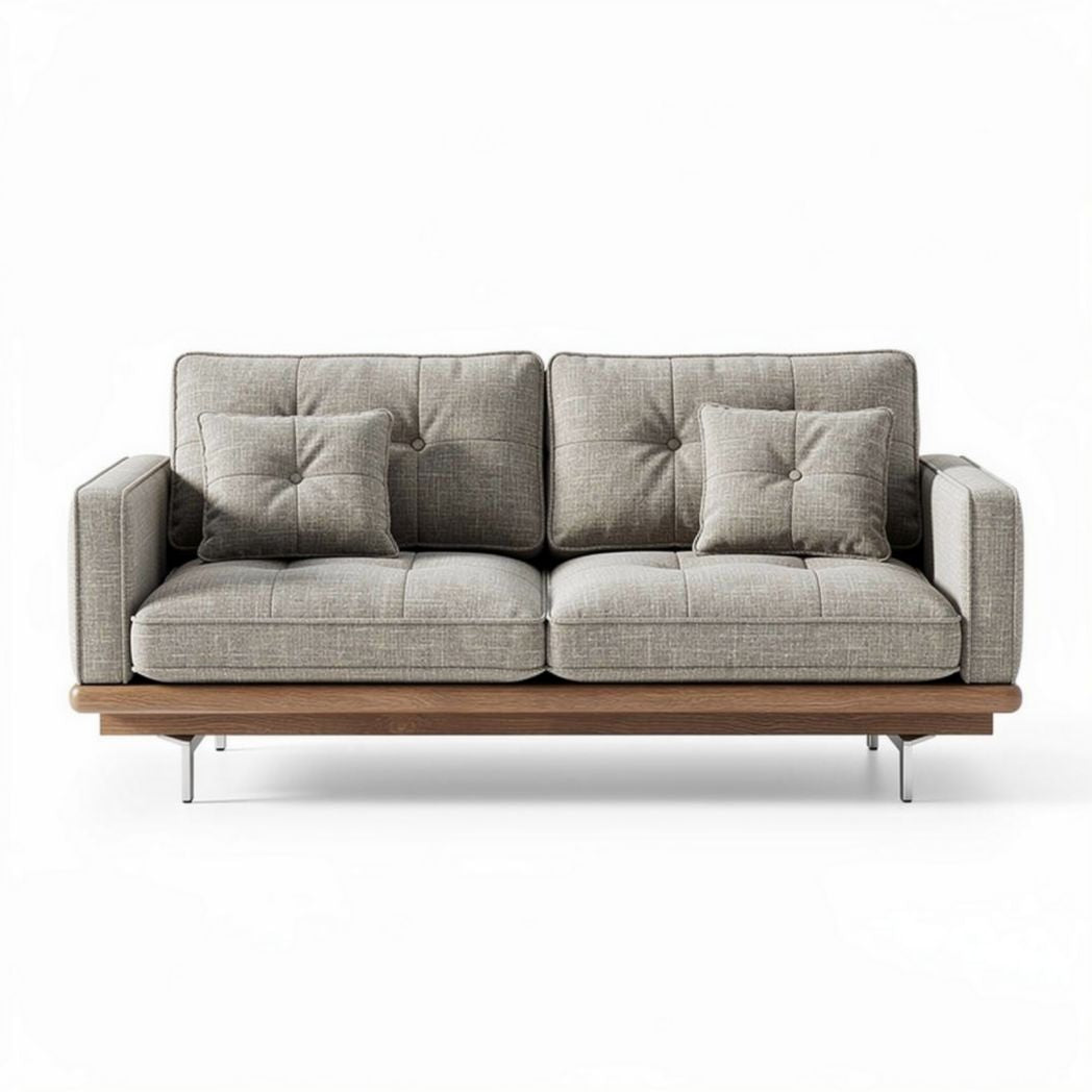 Canapé en tissu gris avec coussins et pieds en bois 180 x 90 x 80cm