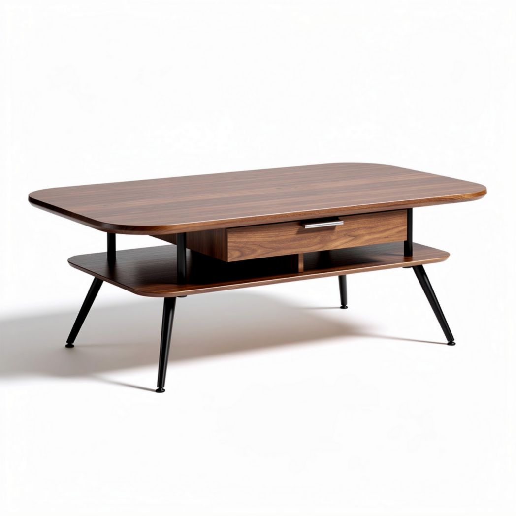 Table basse en bois noir avec tiroir et étagère dimensions 120 x 60 x 40cm